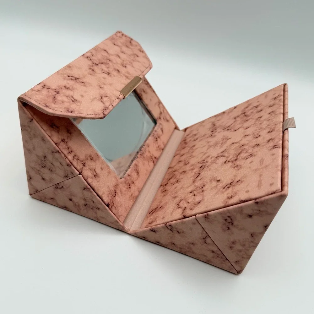 ZiGi & MARAiS Marble Pink‎ Foldable Travel Jewelry Case with Mirror Organizer